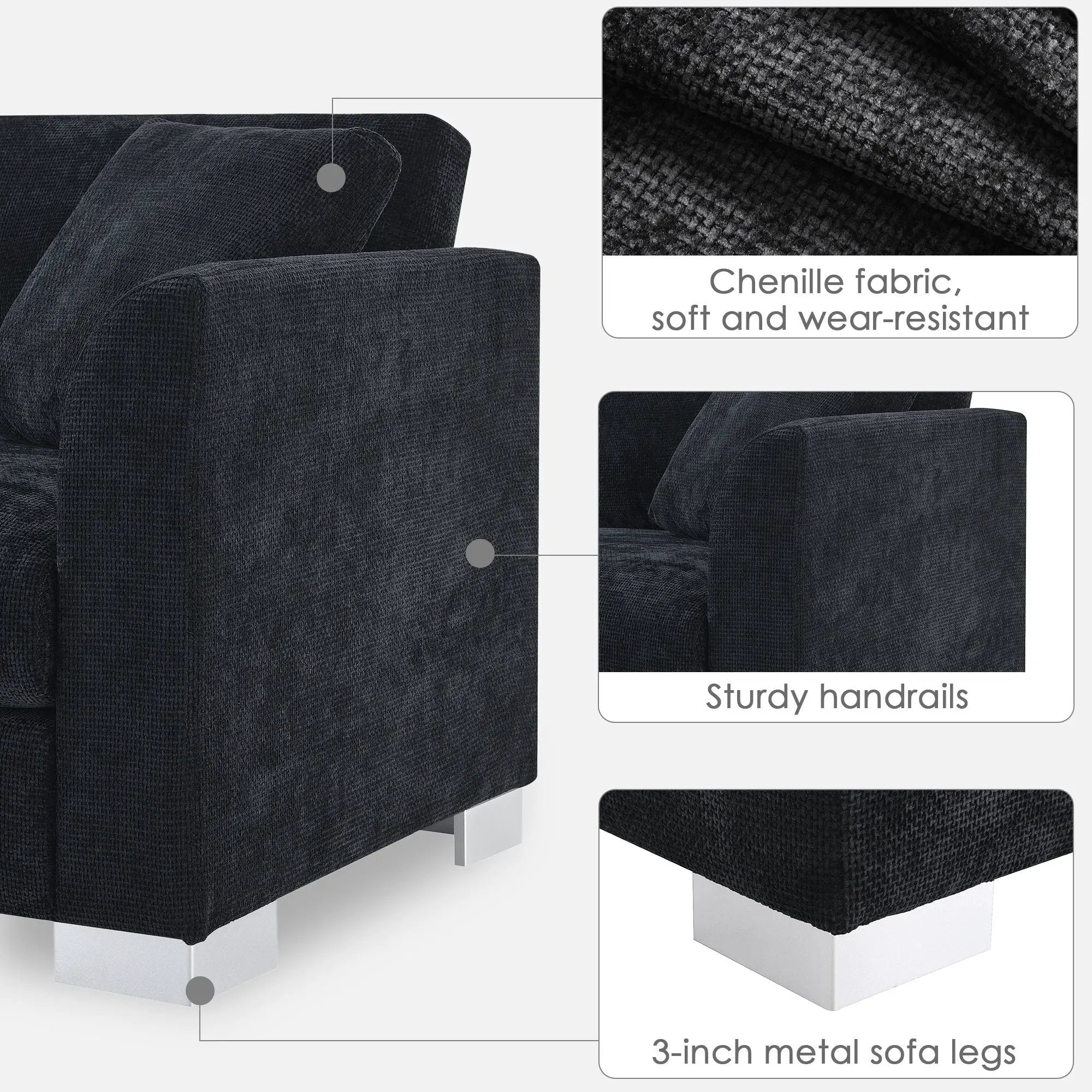 Modern Cloud Sectional Sofa L Shaped Luxury Couch Set With 2 Free Pillows 4 Seat With Oversized Chaise by HouseOfZazla
