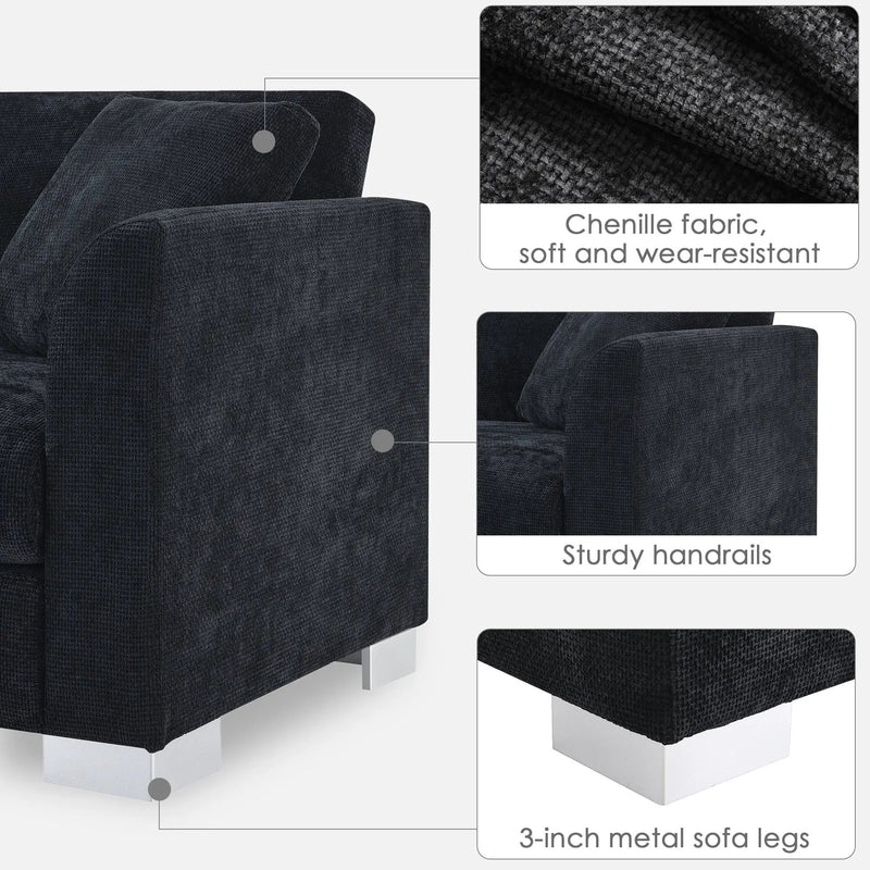 Modern Cloud Sectional Sofa L Shaped Luxury Couch Set With 2 Free Pillows 4 Seat With Oversized Chaise by HouseOfZazla