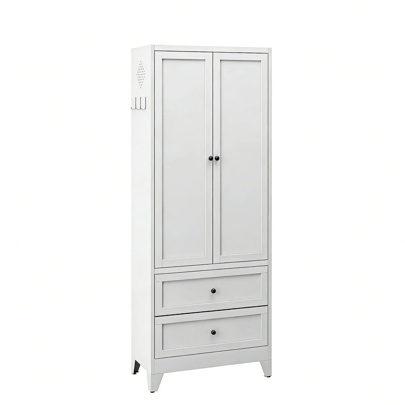Pantry Cabinet With 2 Drawers, Freestanding Kitchen Storage Cabinet With Adjustable Shelves, Heavy-Duty Organizer For Spices, Dishware, Small Appliances - White by HouseOfZazla