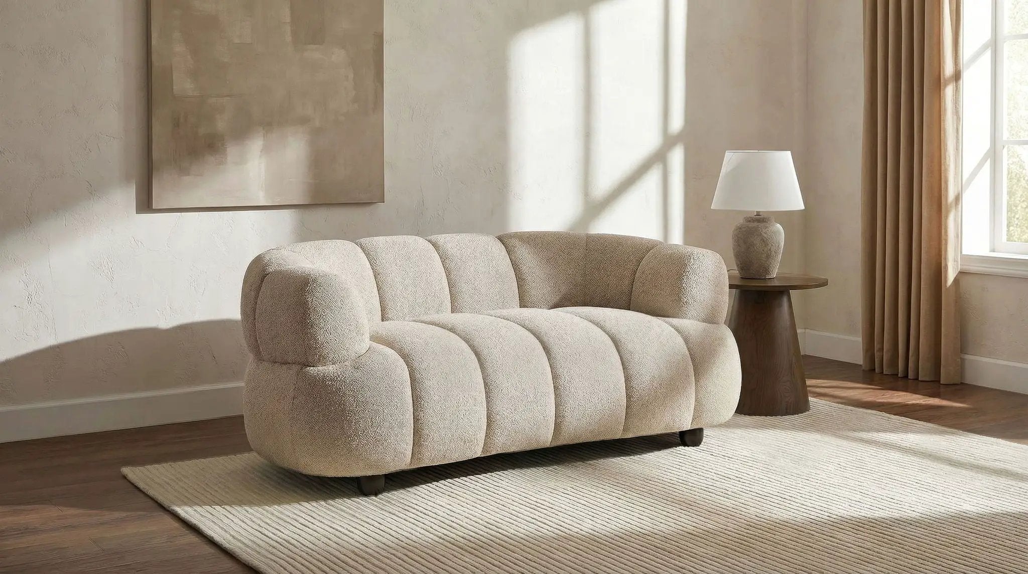 Whitney Contemporary Channel Tufted Woven Fabric Upholstered Loveseat by Unique Piece Furniture