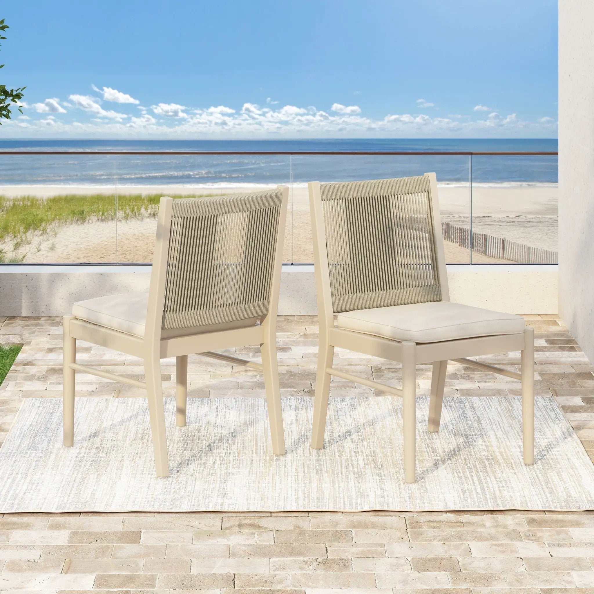 Cordoba Dining Chair Set of 2 - Comfortable Armless Beige Chairs by HouseOfZazla