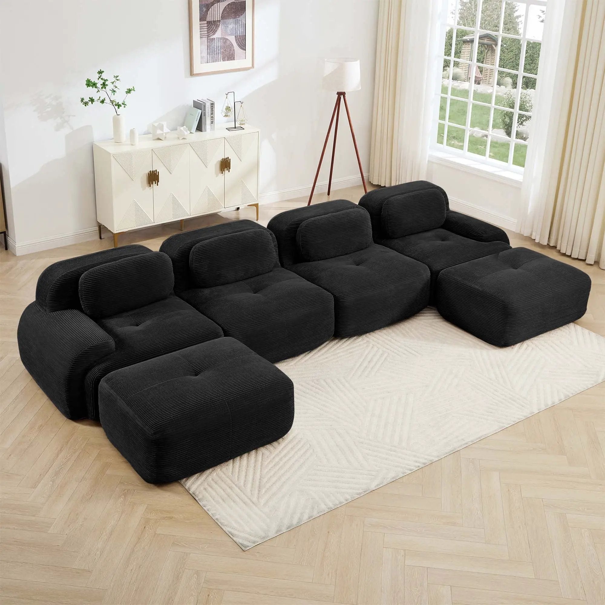 U-Shaped Modular Sofa with Breathable Corduroy Fabric by HouseOfZazla