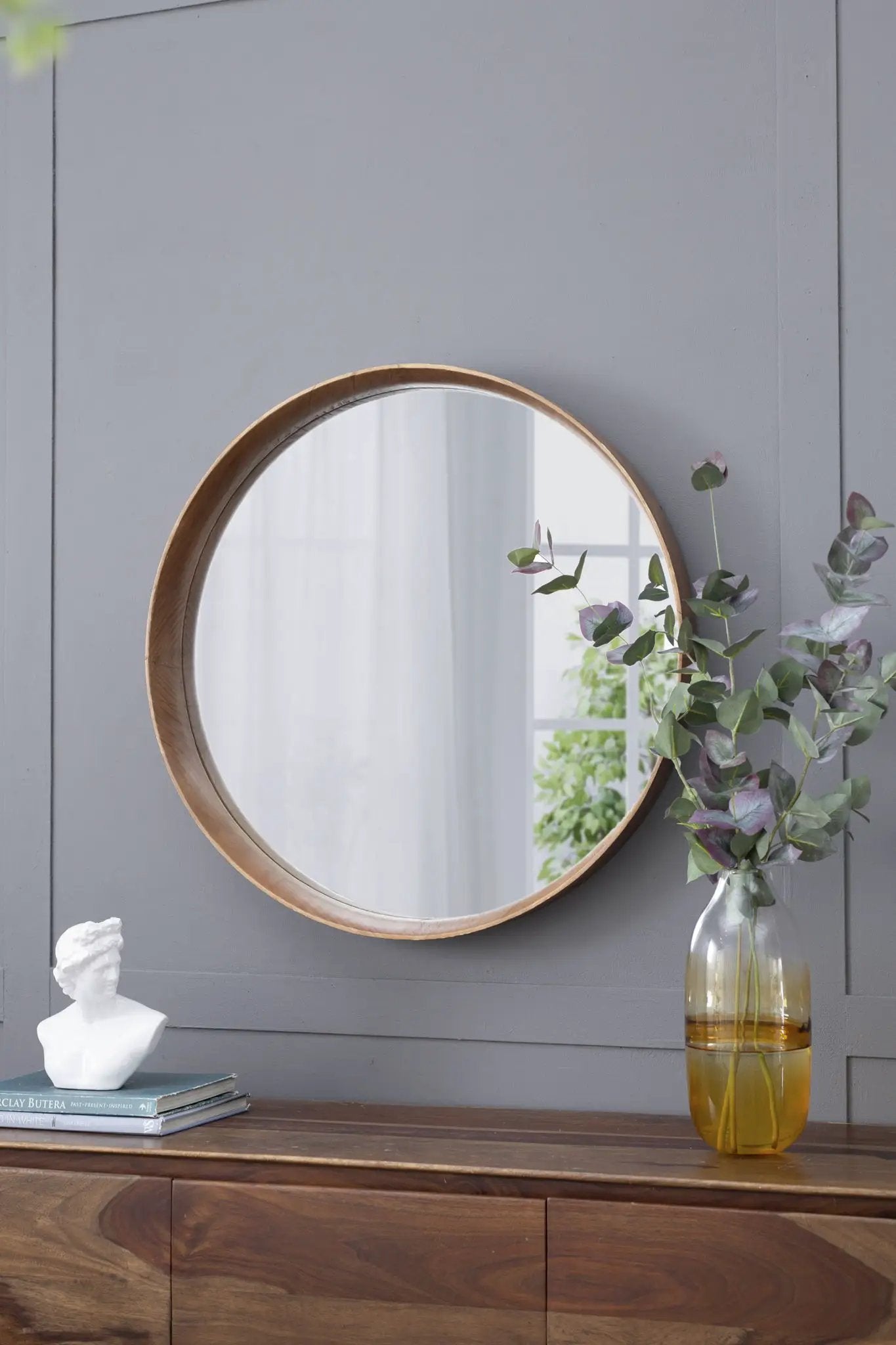 Round Wood Mirror, Wall Mounted Mirror Home Decor For Bathroom Living Room by Unique Piece Furniture