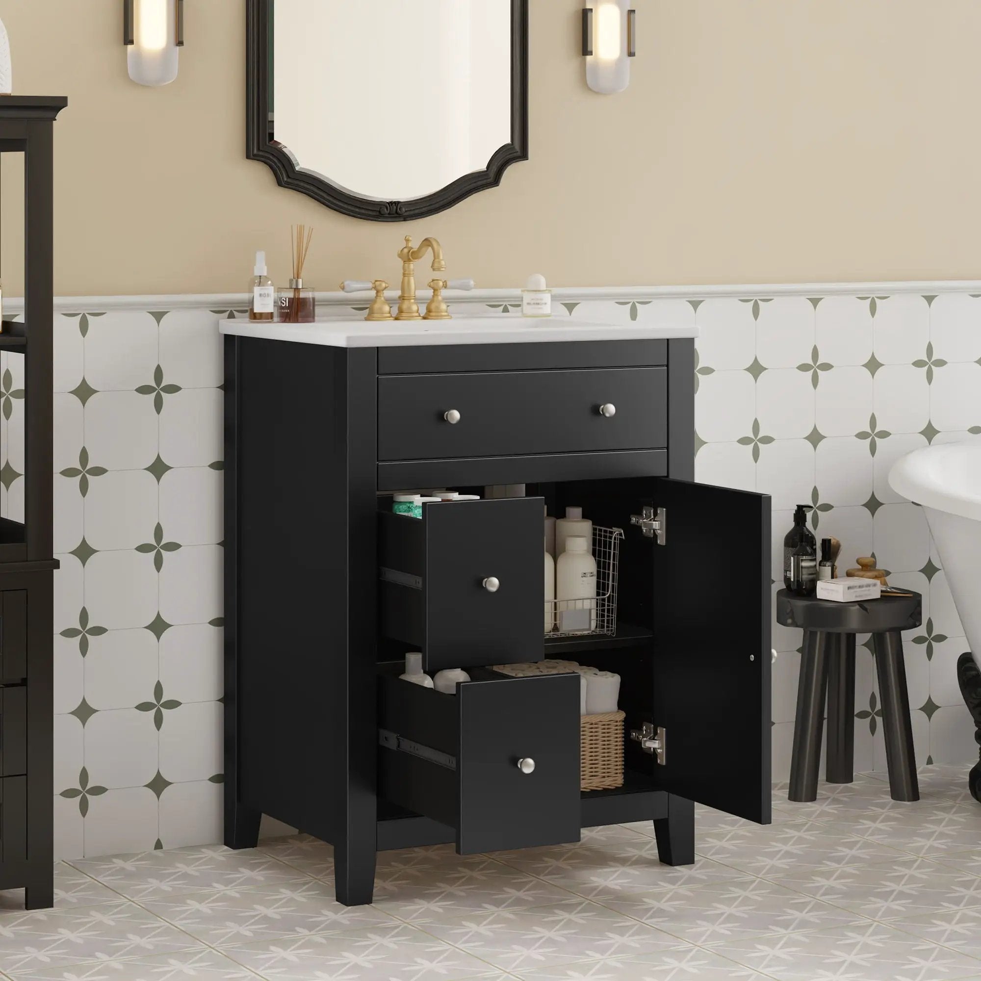 Bathroom Vanity With Basin, Rectangular Cabinet With 2 Drawers And Soft Closing Door by HouseOfZazla