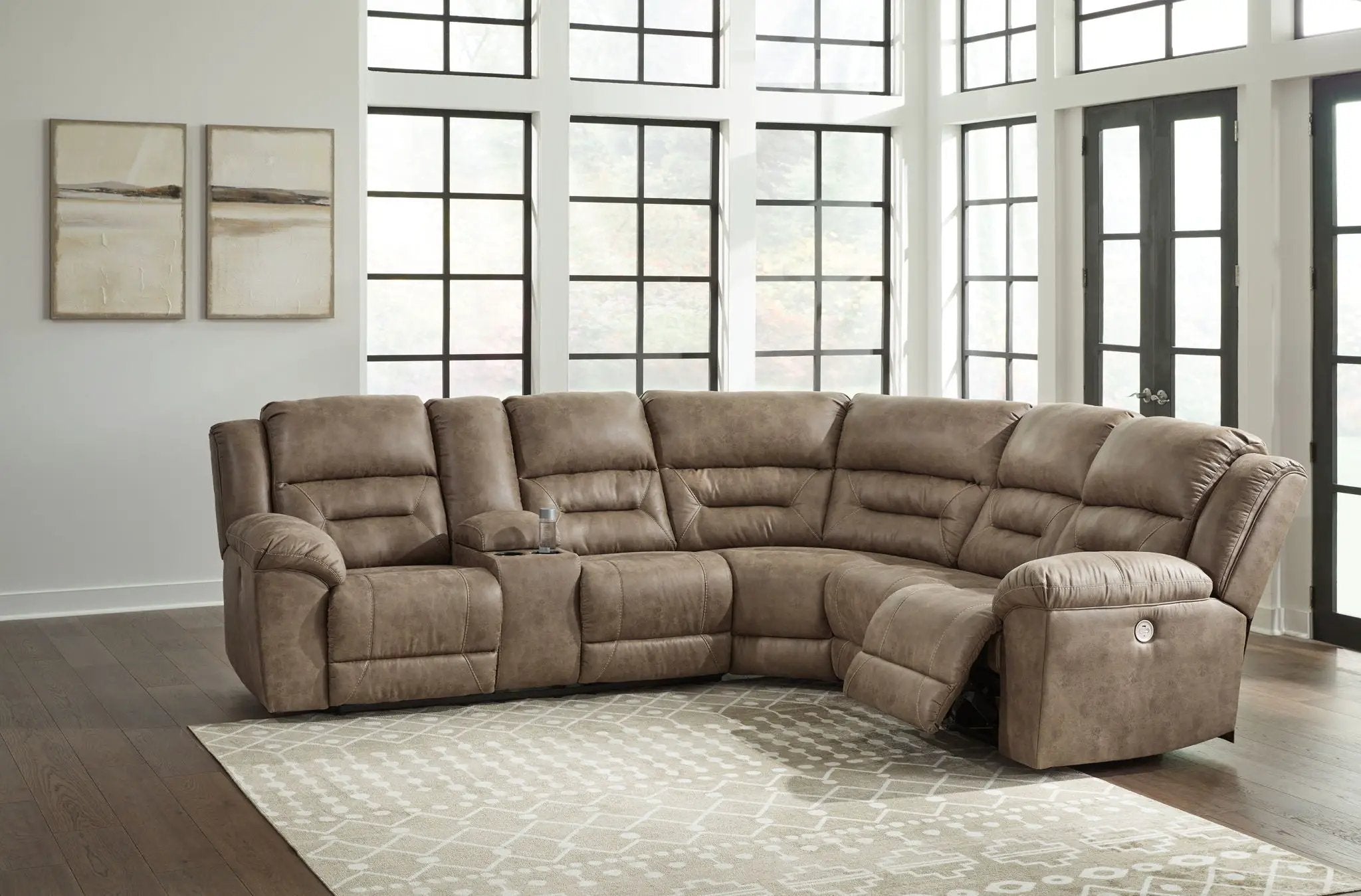 Ravenel - 3-Piece Power Reclining Sectional With Laf Power Reclining Loveseat With Console - Faux Leather - Fossil by Unique Piece Furniture