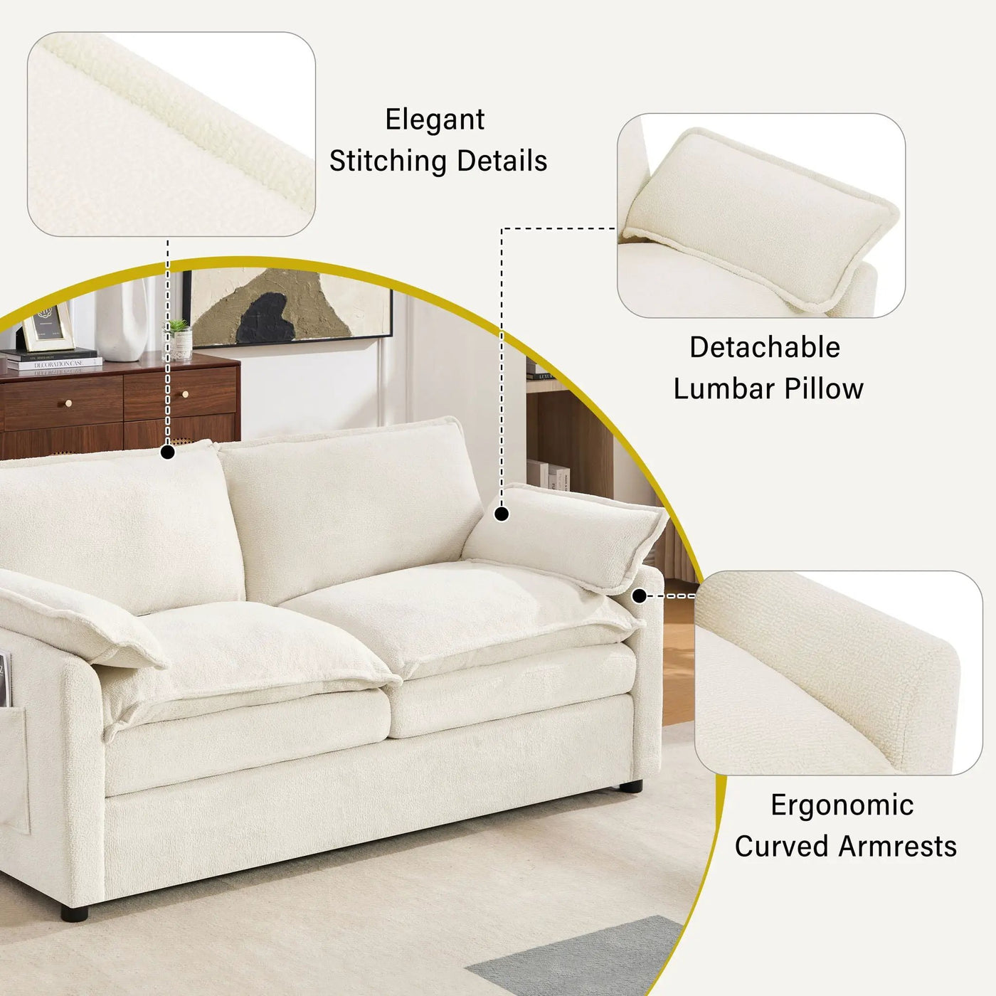 Modern Loveseat Sofa, Upholstered Couch With Side Storage Pockets by HouseOfZazla