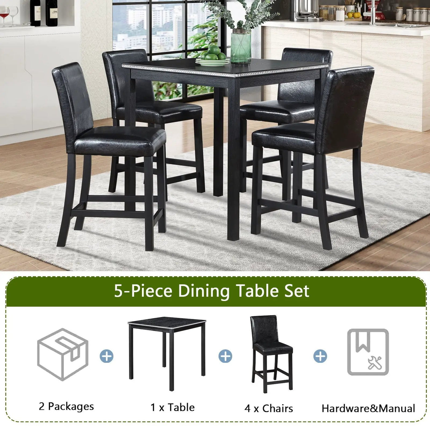 5 Pieces Counter Height Table Set, Kitchen Table With Square Table And 4 Upholstered Chairs by Unique Piece Furniture