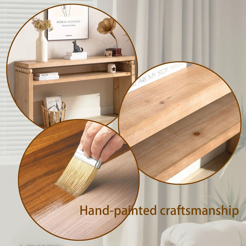 Modern Rustic Console Table, Wood Entryway Table With Shelf & Decorative Bead Detail - Natural by HouseOfZazla