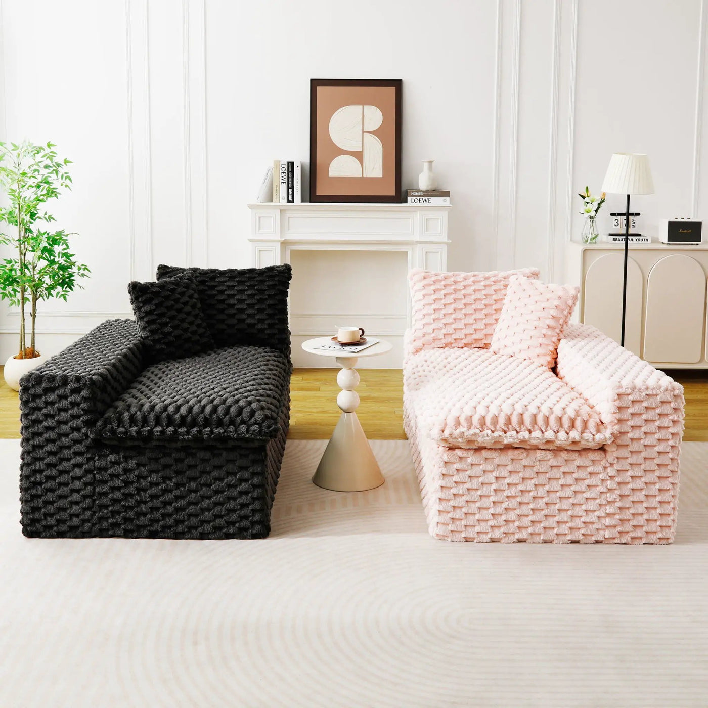 Multifunctional Sofa Pink Black, Fits 4 People by Unique Piece Furniture