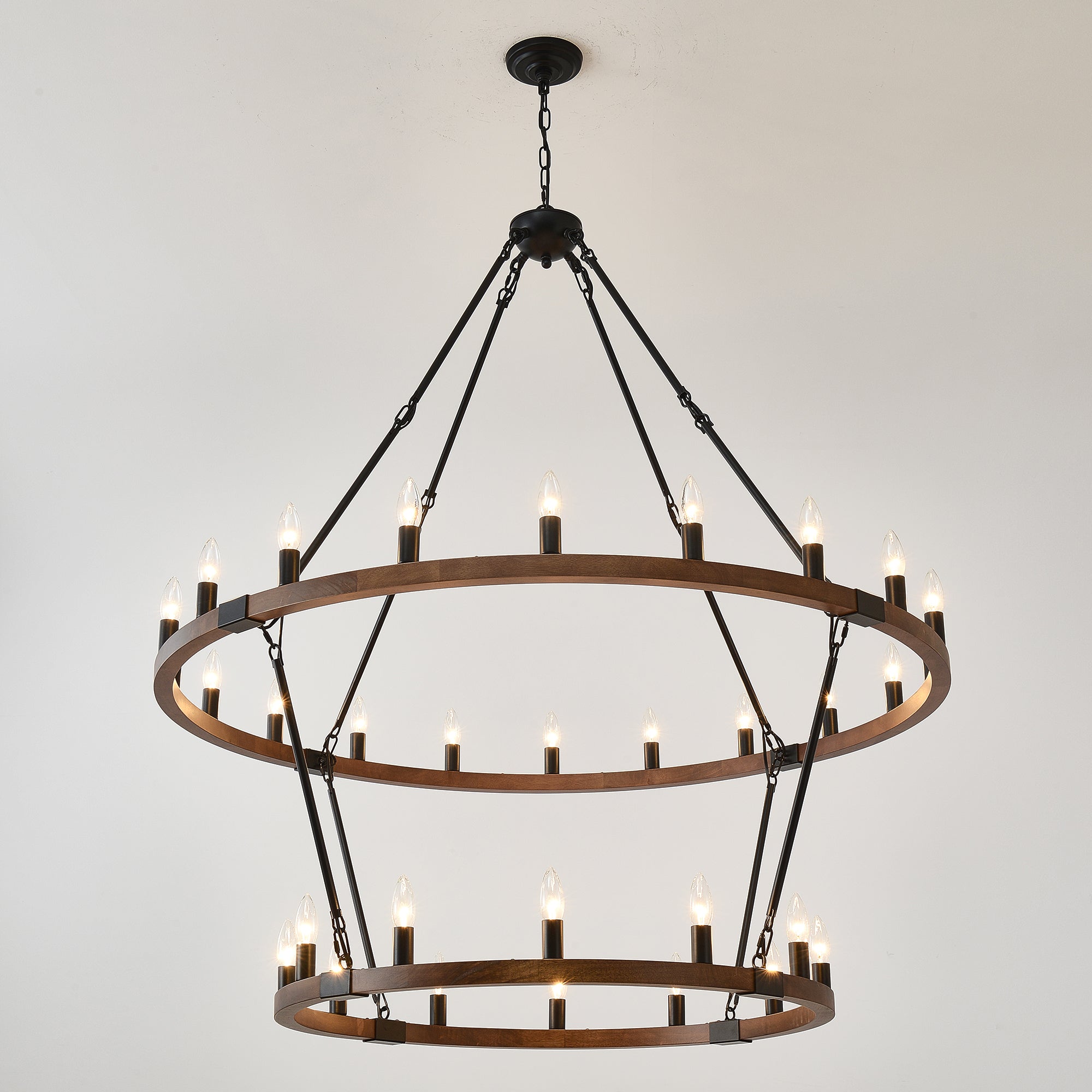 Large Solid Wood Wagon Wheel Chandelier, 2-Tier 32-Lights by HouseOfZazla