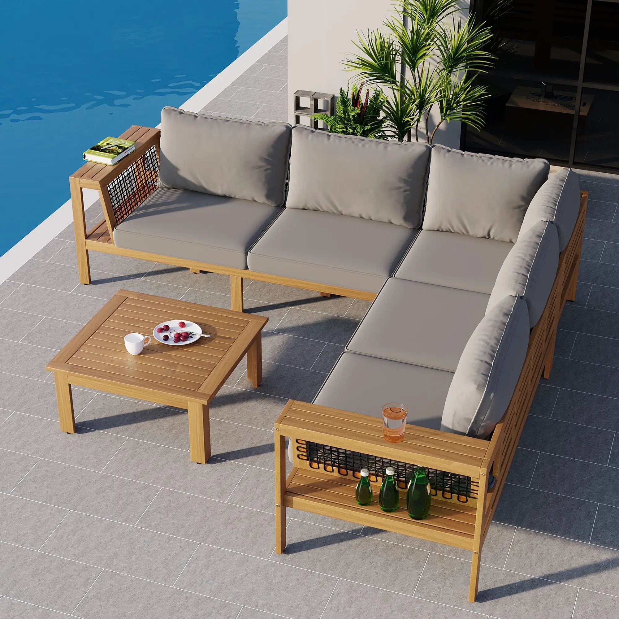 4 Pieces Outdoor Acacia Wood Sofa Set with Coffee Table by HouseOfZazla