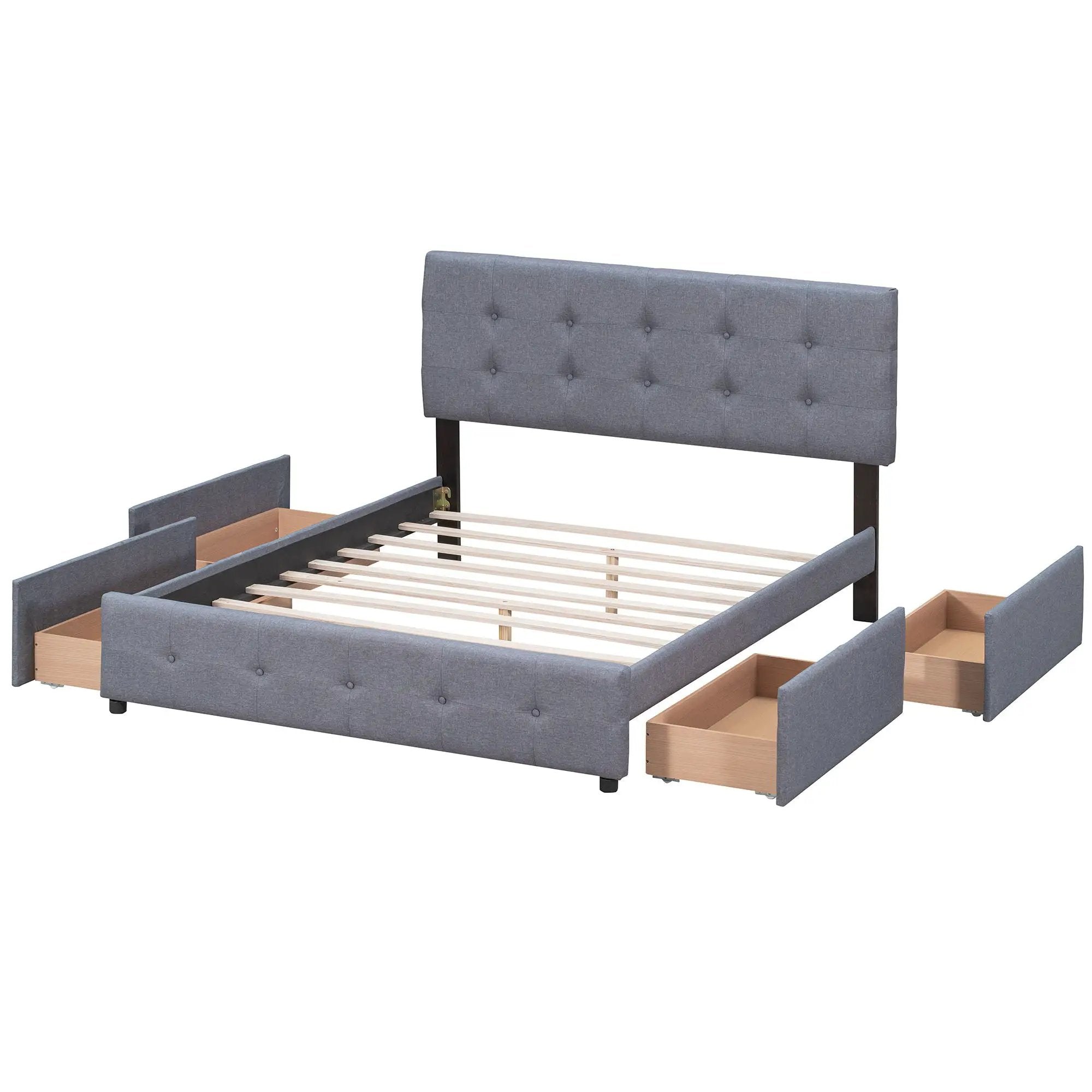 Upholstered Platform Bed With Classic Headboard And Drawers, No Box Spring Needed by HouseOfZazla