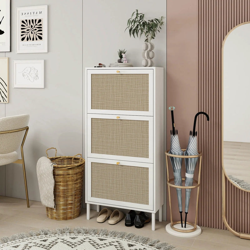 Modern Rattan 3 Door Shoe Rack Cabinet For Entryway by Unique Piece Furniture