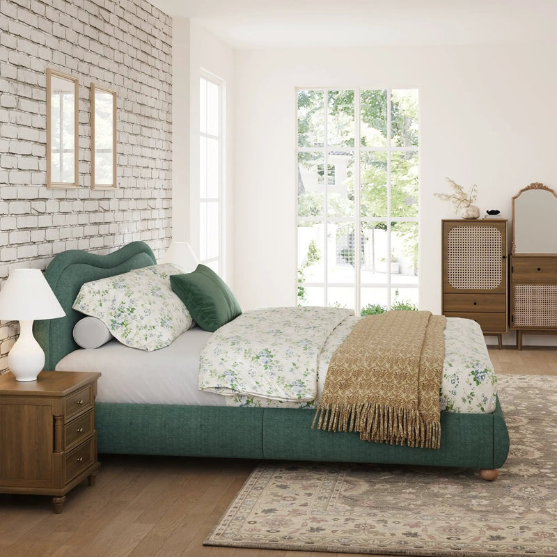 King Size Upholstered Platform Bed Frame with Rounded Corners by HouseOfZazla