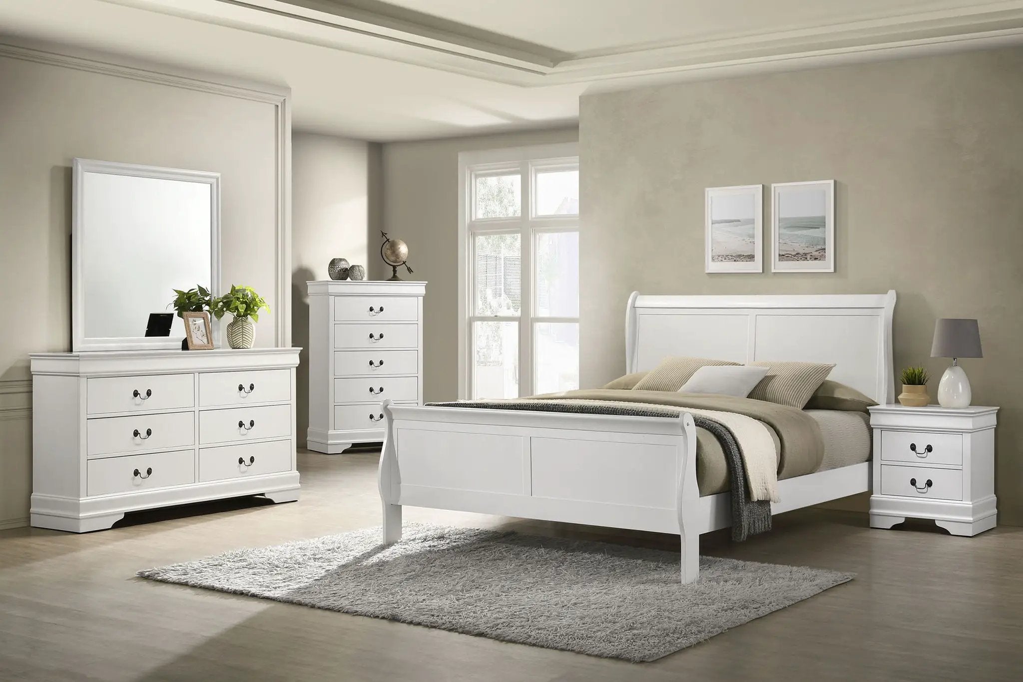 Louis Philippe 47-inch Queen Sleigh Panel Bed White by Unique Piece Furniture