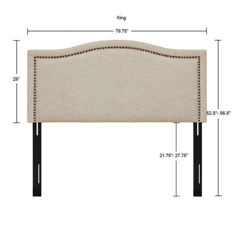Elegant Panel Headboard With Copper Nailheads And Adjustable Metal Legs by HouseOfZazla