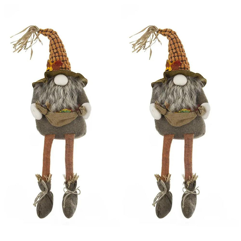 Sitting Gnome With Maple Leaf, For Holiday Harvest Festival Fall Festival & Thanksgiving Table Decorations (Set of 2) - Orange Multi by Unique Piece Furniture