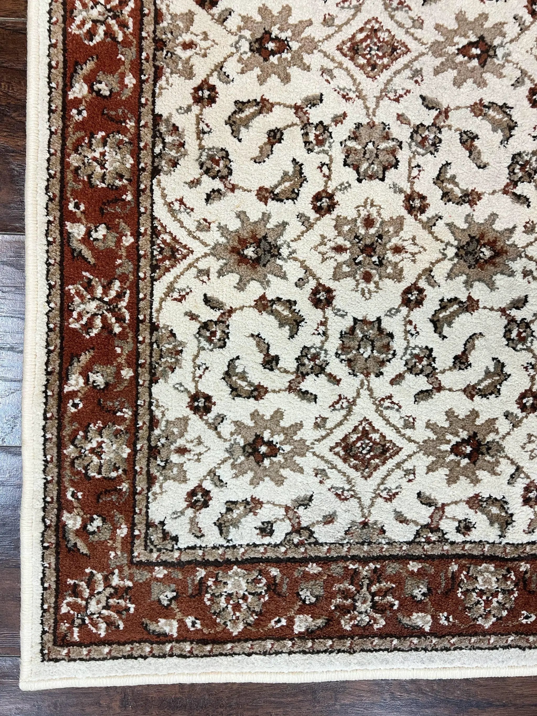 Runner Rug 2 x 7.6, Skinny Runner, Oriental Rug for Hallway, Ivory & Rust Red, Floral Allover by Jewel Rugs