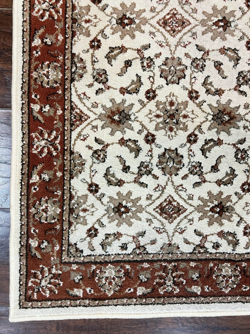 Runner Rug 2 x 7.6, Skinny Runner, Oriental Rug for Hallway, Ivory & Rust Red, Floral Allover by Jewel Rugs