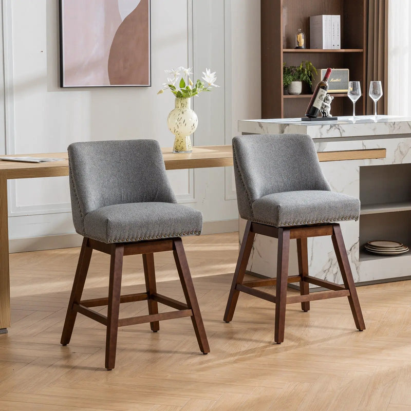 Counter Height Swivel Barstools, 26'' H Seat Height Upholstered Bar Stools (Set of 2), Fabric by HouseOfZazla