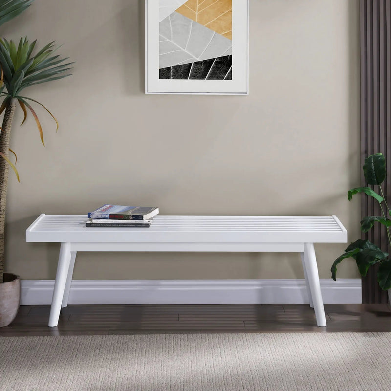 Larwich - Solid Wood Slatted Bench - White by Unique Piece Furniture