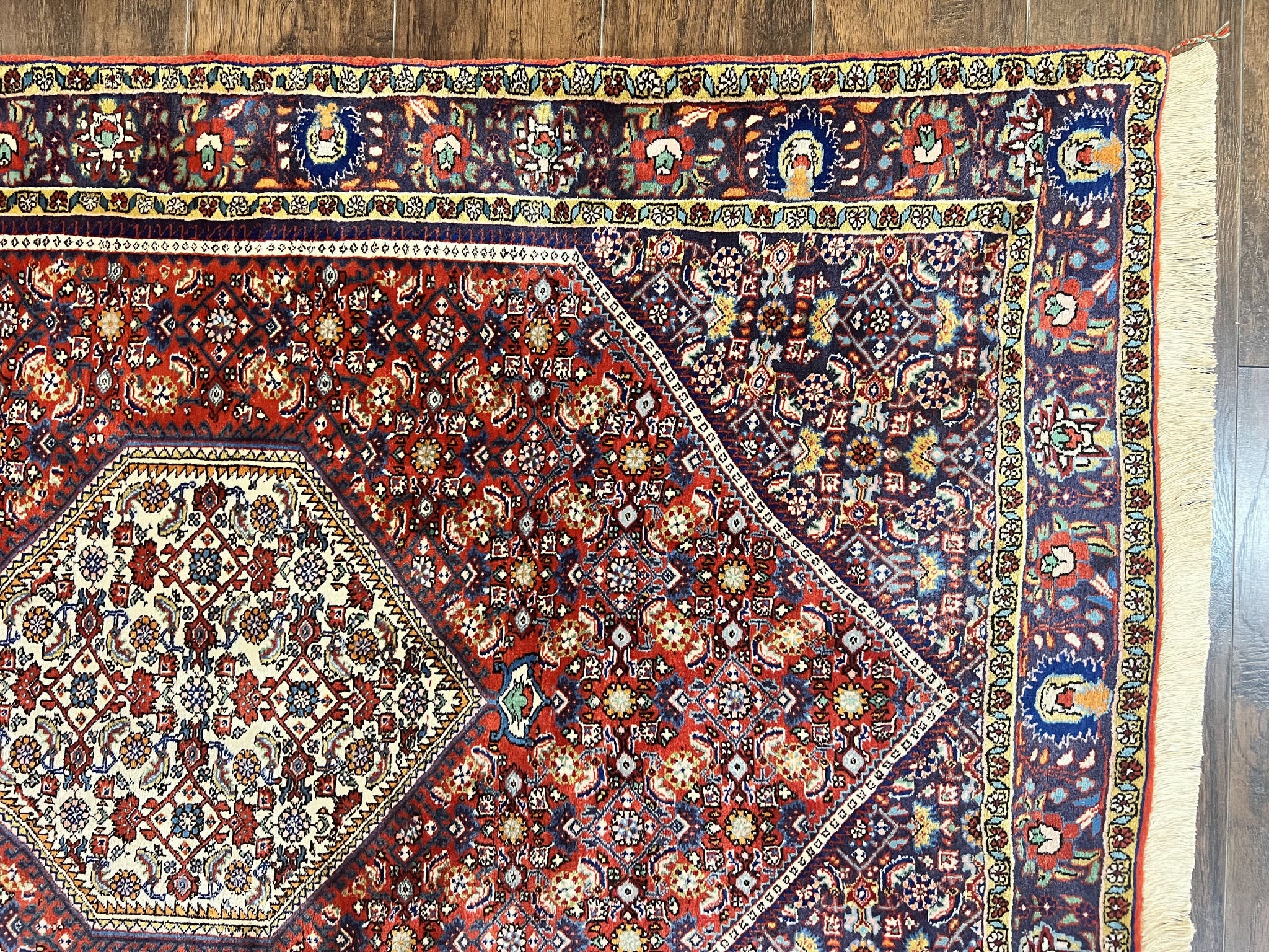 Persian Bidjar Rug 4x6, Handmade Oriental Carpet, Fine Weave, Herati Mahi Pattern, Vintage, Red, 300 KPSI by Jewel Rugs