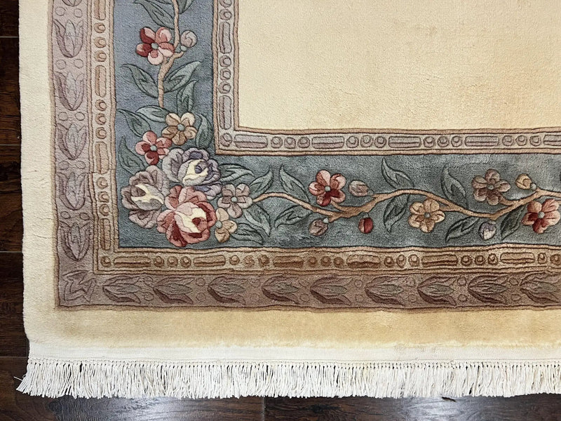 Chinese Carving Rug 8x10, Chinese Wool Carpet 8 x 10, Cream, 120 Line Rug, Vintage Handmade Art Deco Asian Oriental Rug, Aubusson Rug by Jewel Rugs
