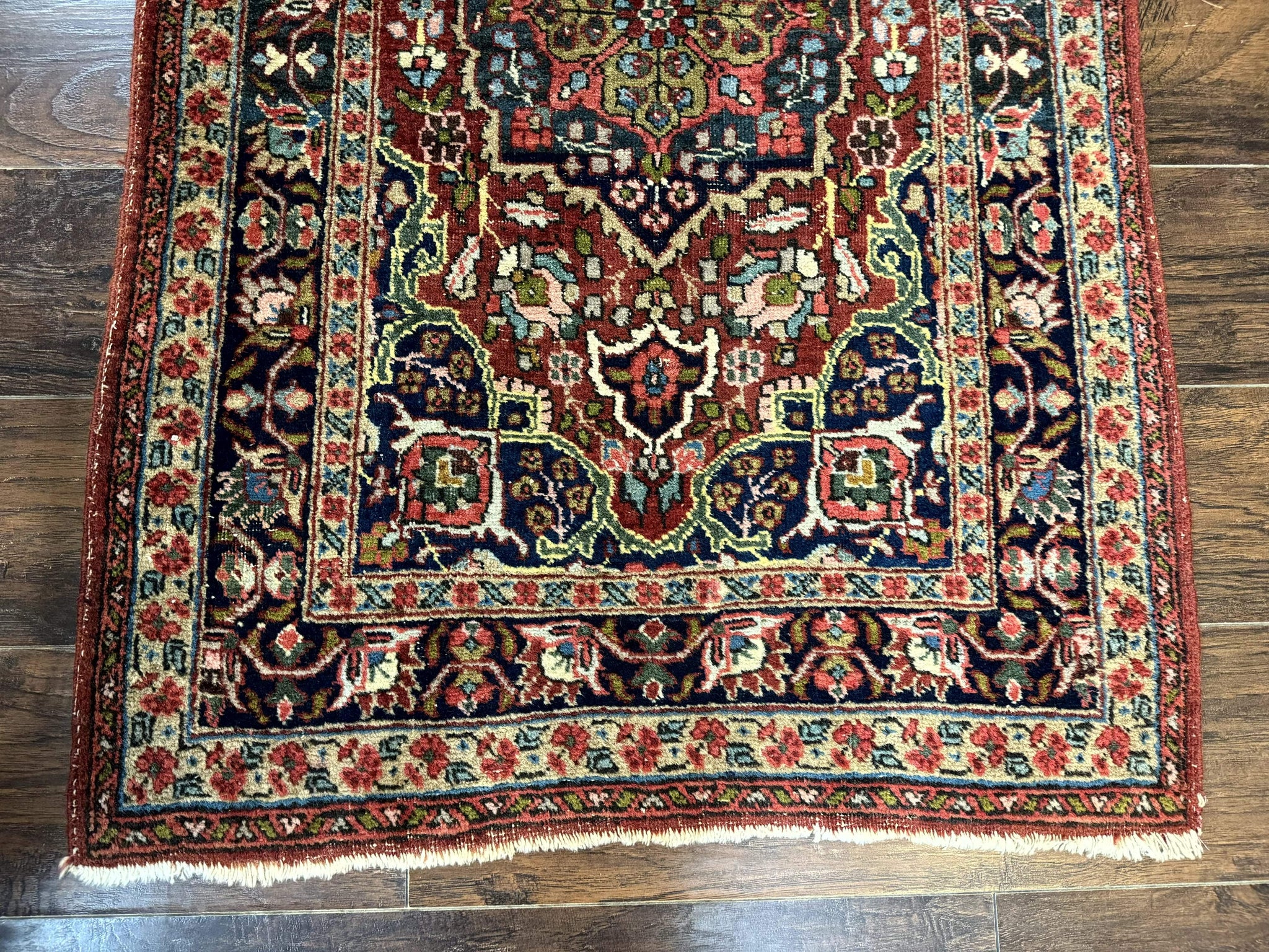Antique Persian Tabriz Rug 3x5, Brick Red Navy Blue, Floral Medallion, Small Persian Carpet by Jewel Rugs
