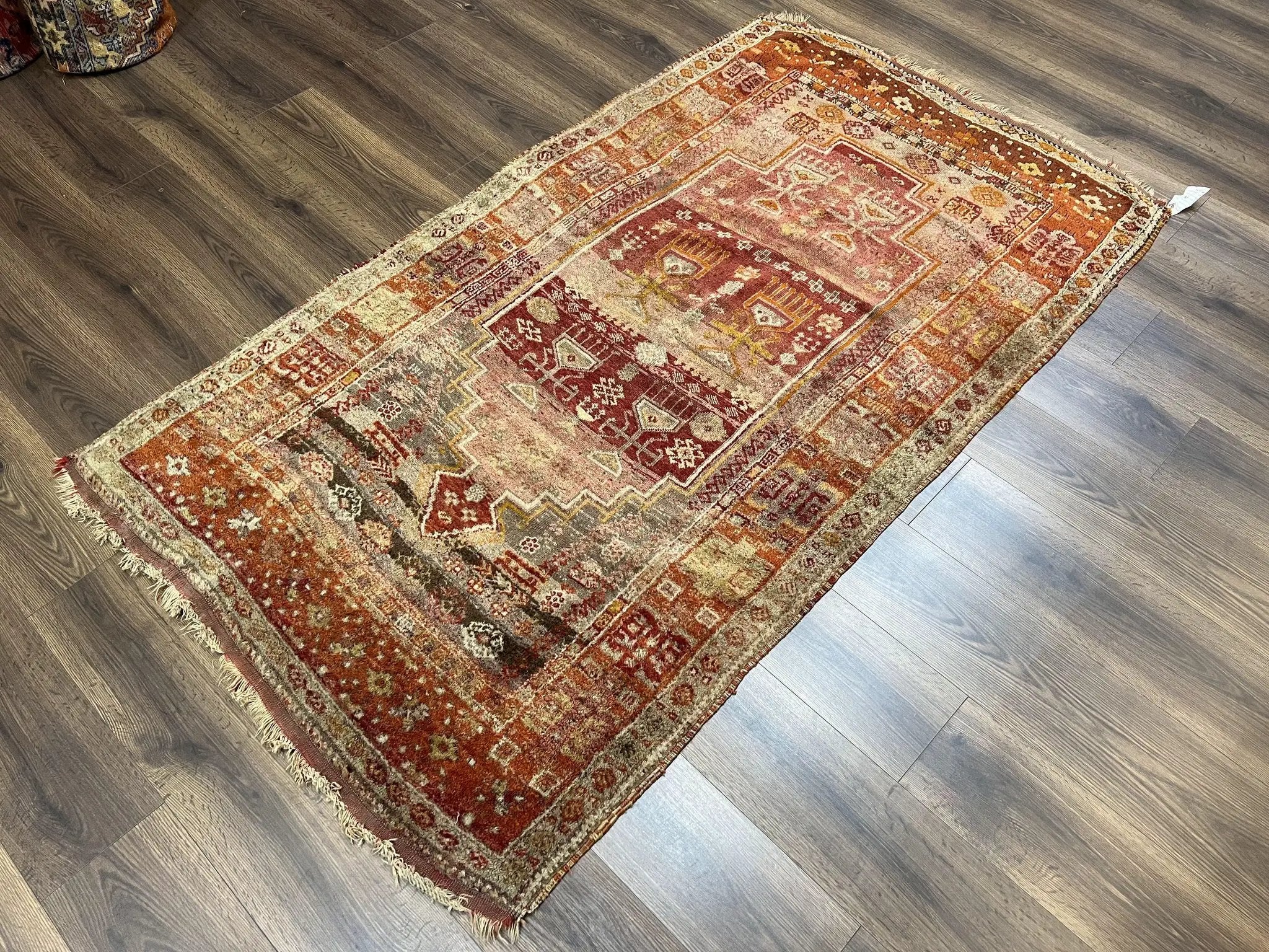 Antique Turkish Melas Rug 4x7, Tribal Geometric Unique Collectible Hand Knotted Wool Oriental Carpet, Rare 1920s Rug, Burnt Orange Red by Jewel Rugs