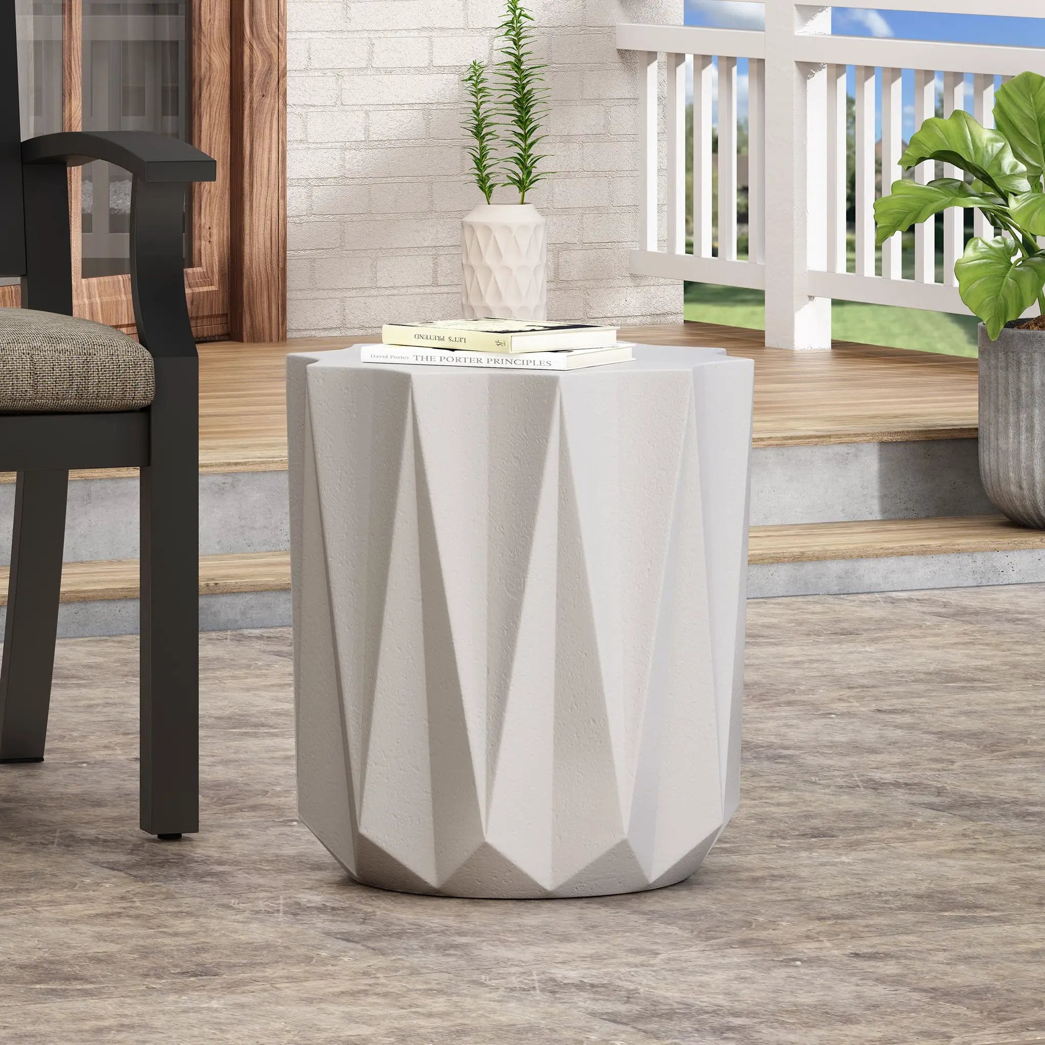 Outdoor Lightweight Concrete Side Table - Antique White by HouseOfZazla