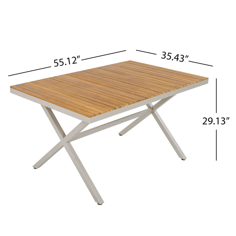 Outdoor 7-Piece Dining Set - Rectangular Teak Wood Table + 6 Wicker Chairs with Cushions by HouseOfZazla