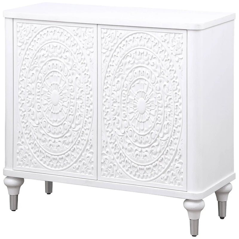 Cardella 2-door Mandala Accent Cabinet Distressed White by Unique Piece Furniture