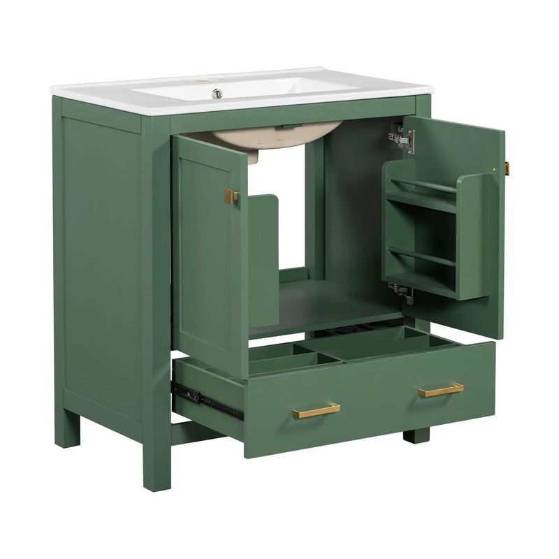Bathroom Vanity With Single Sink, Combo Cabinet Undermount Sink, Bathroom Storage Cabinet With 2 Doors And A Drawer, Soft Closing, Multifunctional Storage, Solid Wood Frame by HouseOfZazla