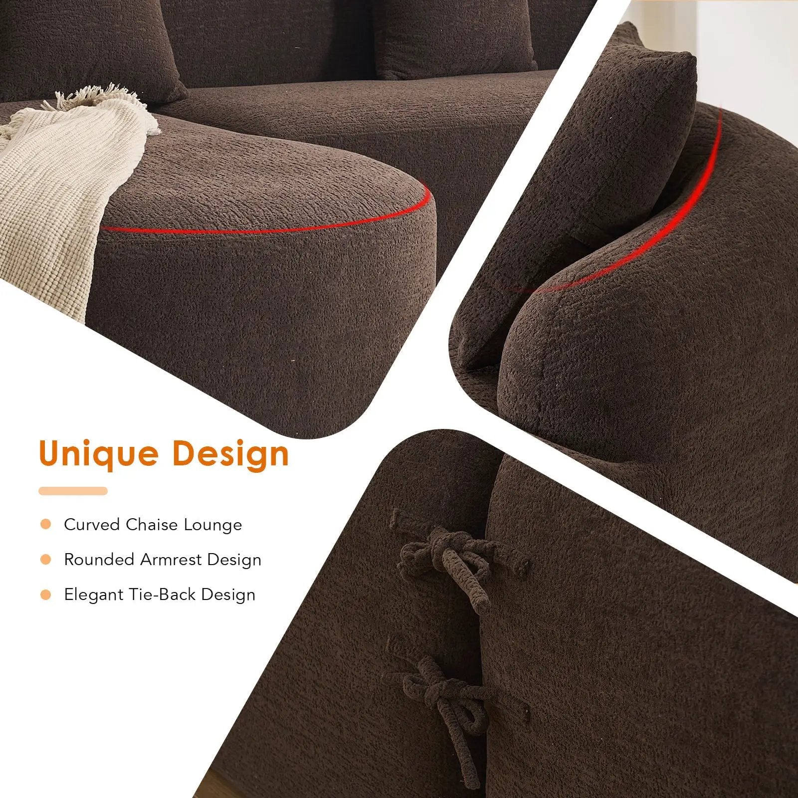 Compression Sponge L-Shape Sectional Sofa with Curved Chaise by HouseOfZazla