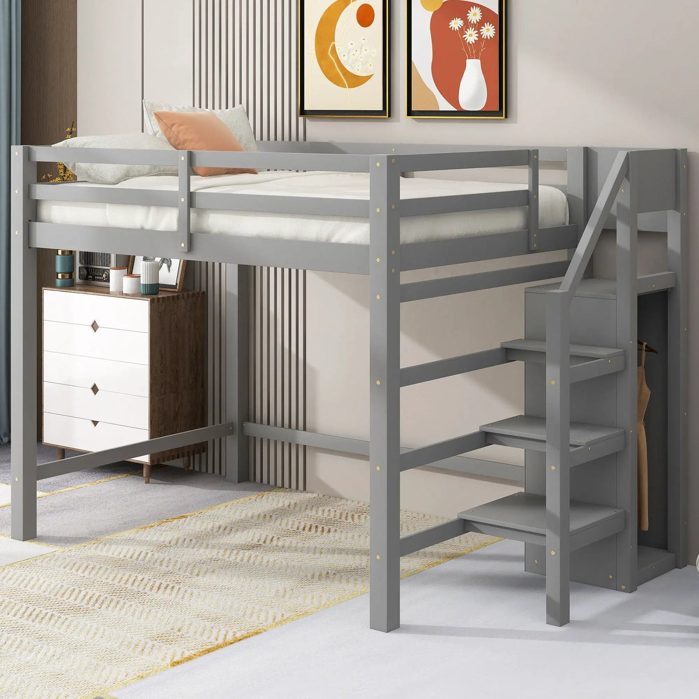 Loft Bed With Built In Storage Wardrobe And Staircase by HouseOfZazla