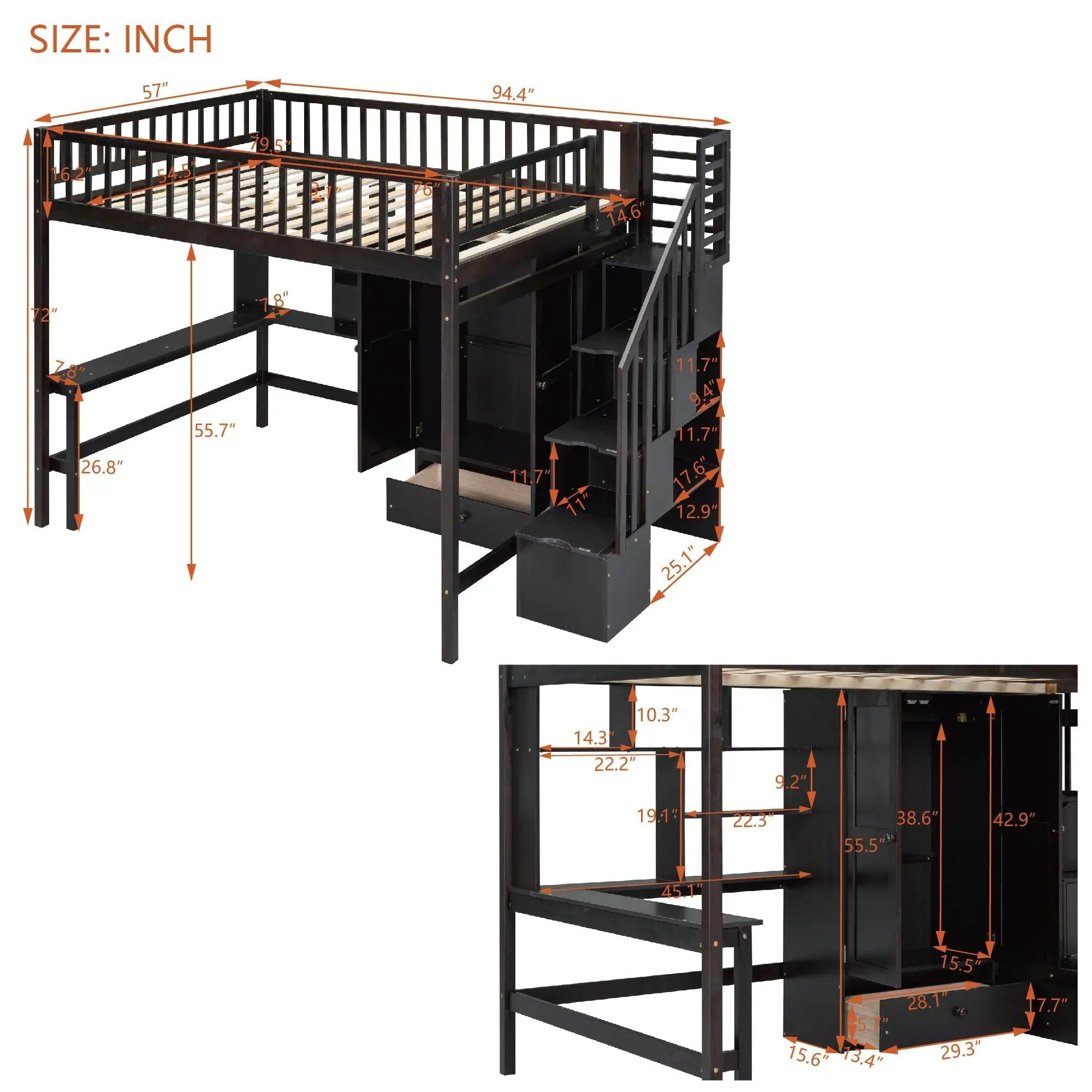 Loft Bed With Bookshelf, Drawers, Desk, And Wardrobe by HouseOfZazla