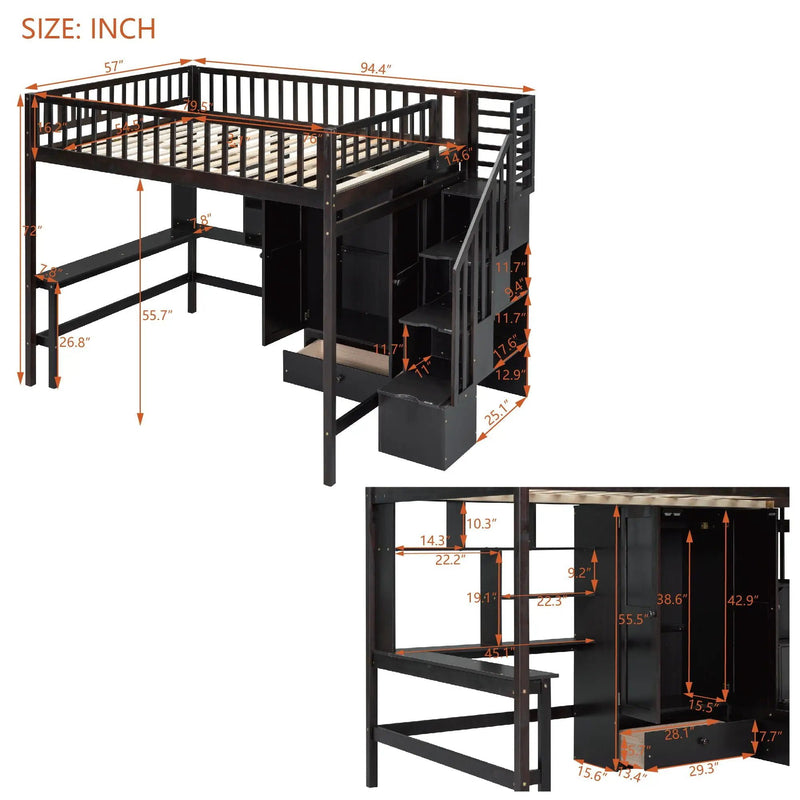Loft Bed With Bookshelf, Drawers, Desk, And Wardrobe by HouseOfZazla