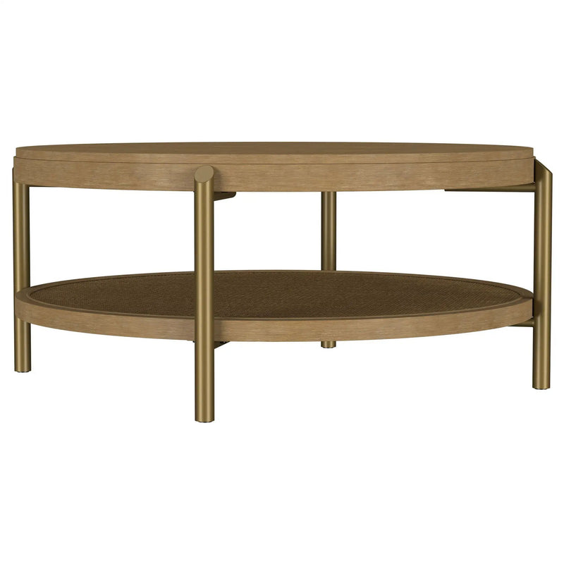 Arini Round Coffee Table With Storage Shelf Sand Wash by Unique Piece Furniture