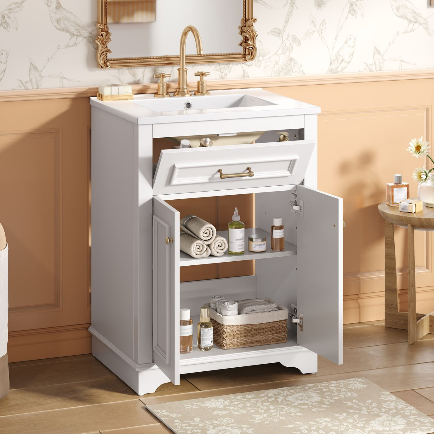 Bathroom Vanity With Integrated Sink, 2 Door Cabinet With Tip Out Drawer, Rectangular Design by Unique Piece Furniture