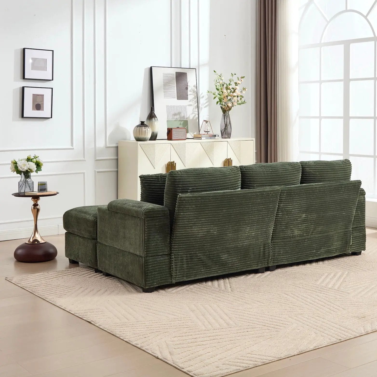 Convertible Sectional Sofa Bed Set With Armrest Storage, Cup Holder, USB, 4 Seater - Green by Unique Piece Furniture