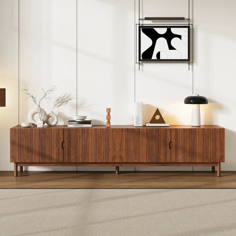 TV Stand With Legs, Media Console, 4 Cabinets For Living Room - Natural Wood by HouseOfZazla
