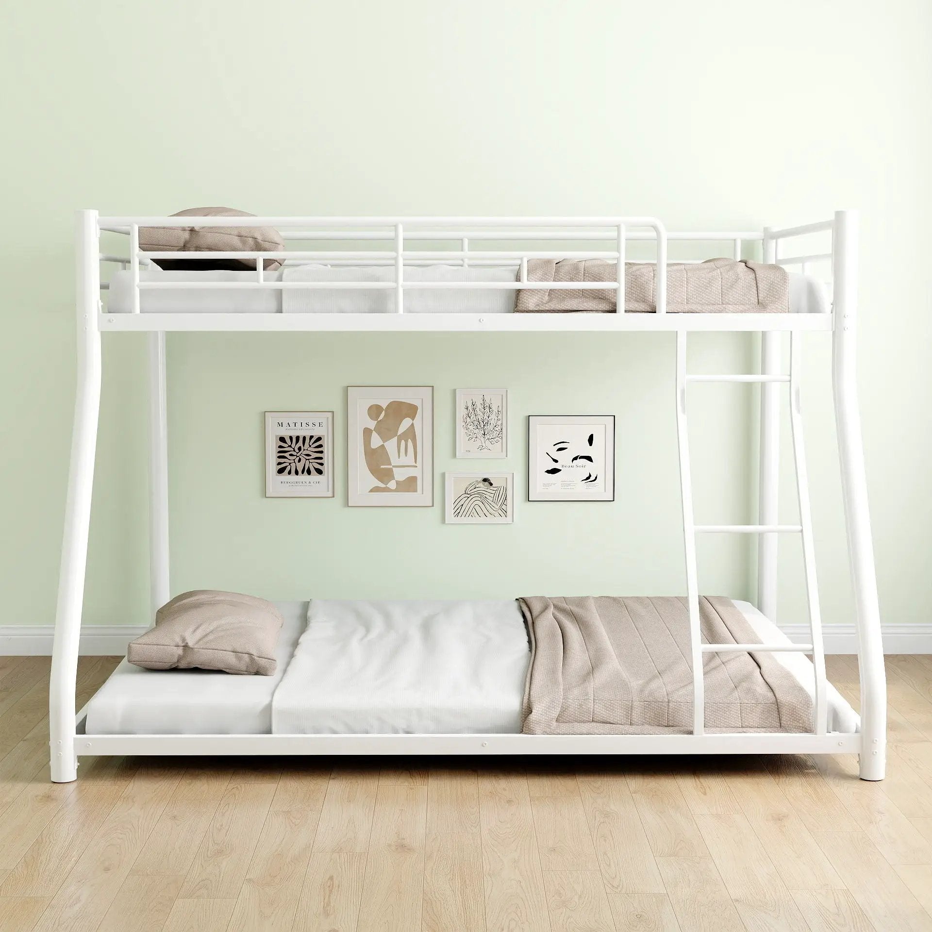 Bunk Bed Frame With Ladder And Guardrail, Heavy Duty Noise Free Design Metal Construction by HouseOfZazla