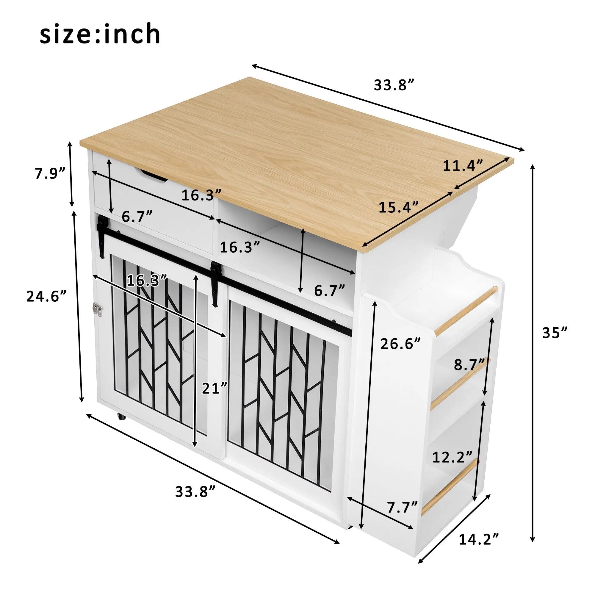 Modern Style 2 In 1 Pet Friendly Dog Crate Kitchen Island End Table Metal Pine - Natural / White by Unique Piece Furniture