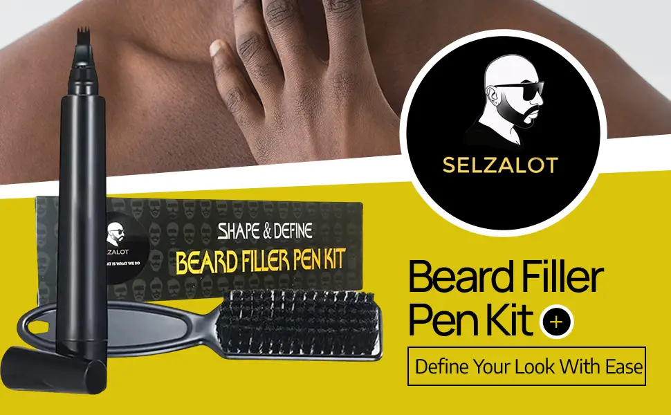 SELZALOT 4-Tip Beard Filler Pen Kit - Waterproof, Sweat-Proof, Long-Lasting Coverage for a Fuller Beard with Brush, photo 12 of 15