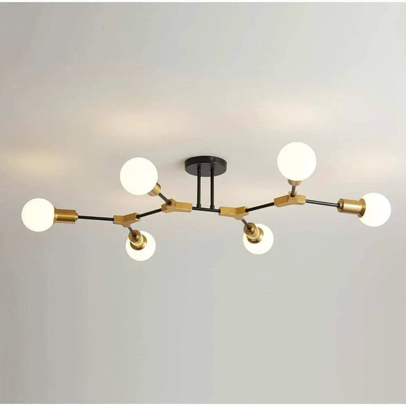 Epinl Modern Sputnik Light Fixture 6-Lights Chandelier Black and Gold Chandelier Metal Semi Flush Mount Ceiling Light for Bedroom Living Room Hallway.E26 Socket by Selzalot