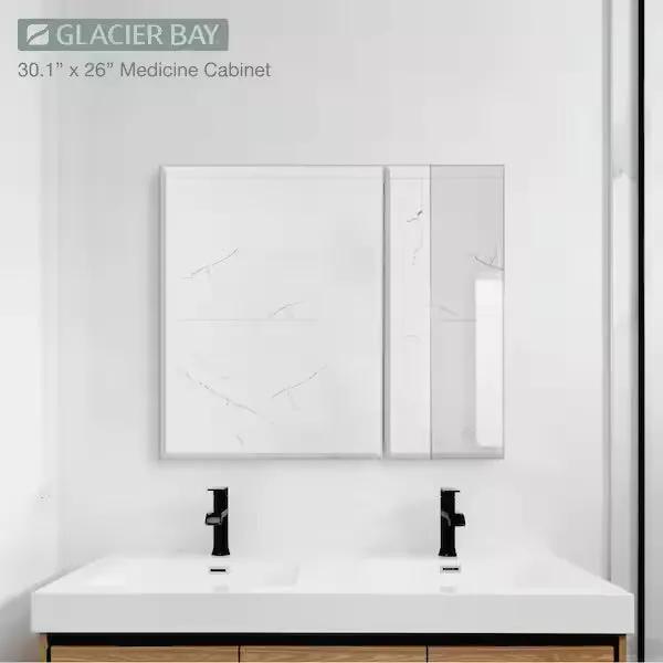 Open Box Glacier Bay 30 in. W x 26 in. H Rectangular Wood Composite Medicine Cabinet with Mirror by Selzalot