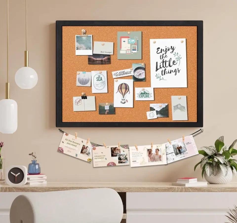 Open Box Miratino Cork Board Bulletin Board, 23x18 Inches Wooden Frame Pin Board, Cute Cork Boards for Walls Hanging for Office, Home Decor, School (P by Selzalot