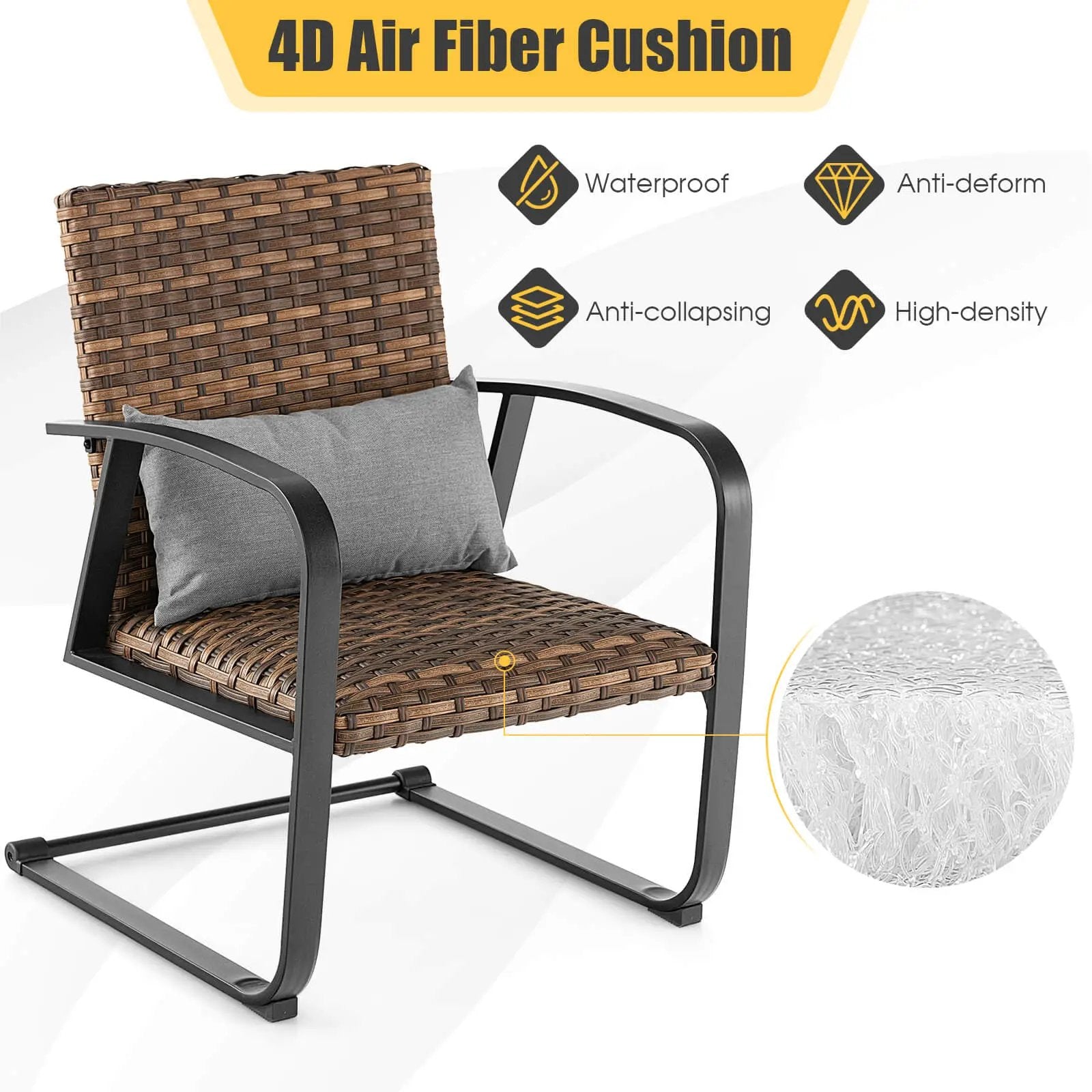 3 Pieces Patio Rattan Conversation Set with Quick Dry Lumbar Pillows by DirectDeals