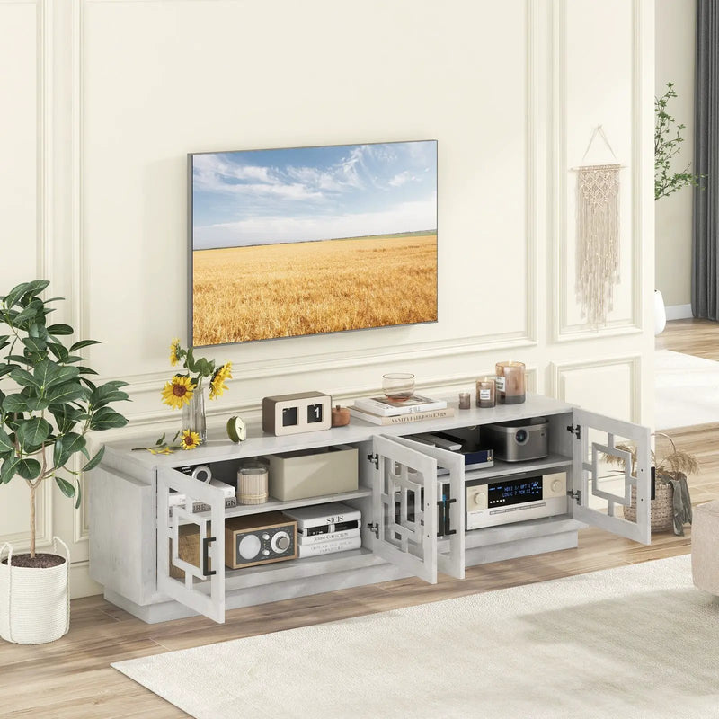 4-Door TV Stand for TVs up to 75 Inch Media Console Table with Adjustable Shelves-Oak by DirectDeals