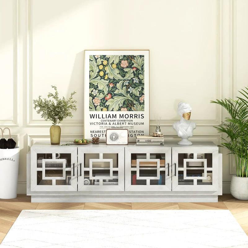 4-Door TV Stand for TVs up to 75 Inch Media Console Table with Adjustable Shelves-Oak by DirectDeals